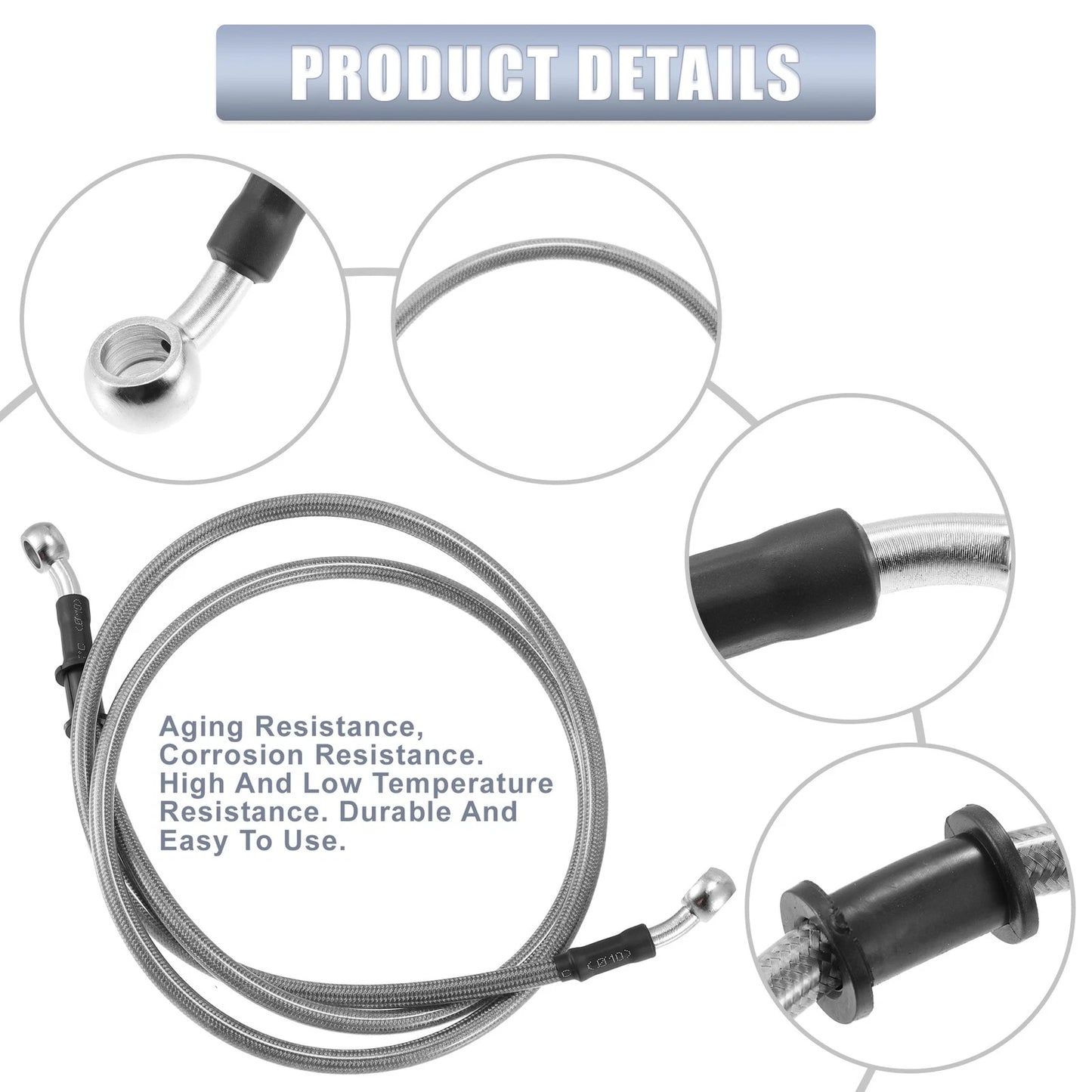 51.18 10mm ID Motorcycle Brake Line Hose Cable Silver Tone for Motorcycle