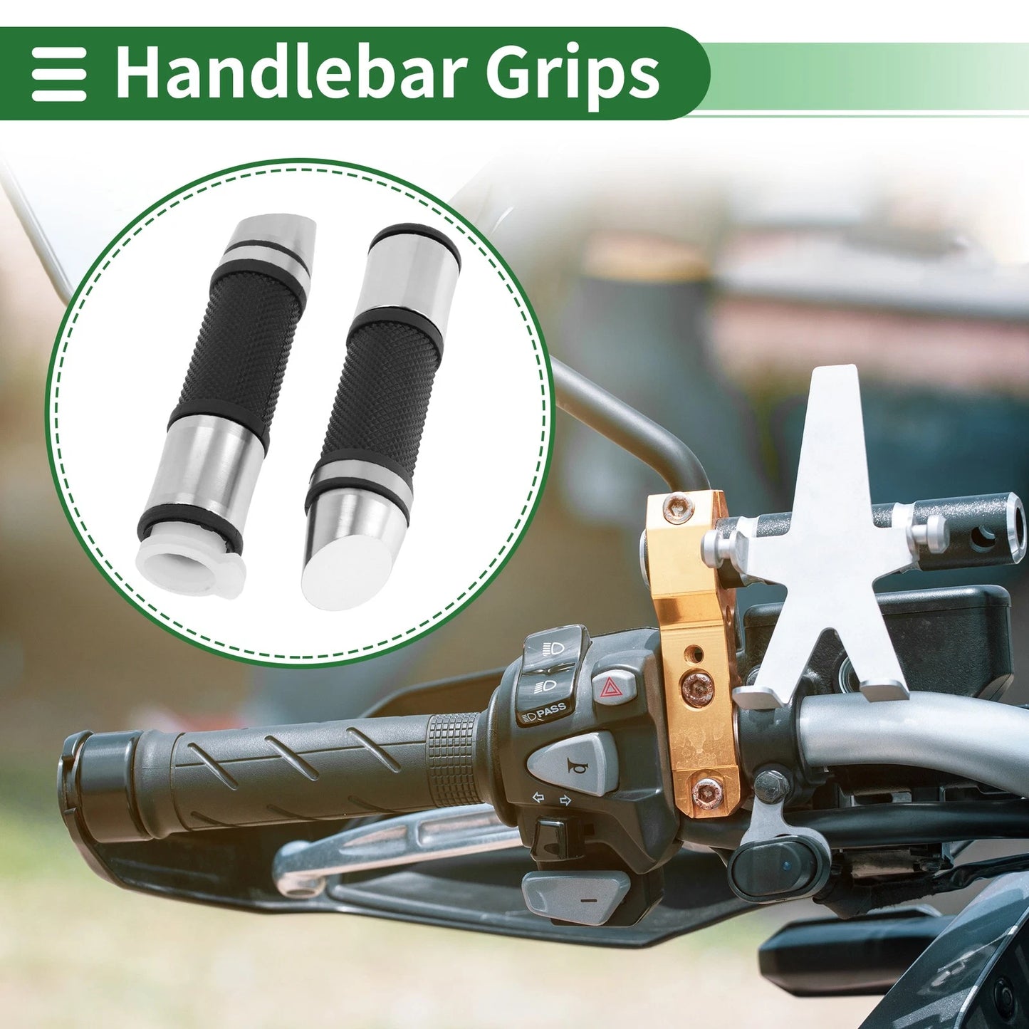 Hand Grips Cover Kit 7/8" 22mm Aluminum Alloy Silver Tone for Motorcycle
