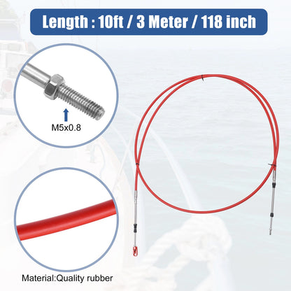 2pcs 10ft 118 Inch Marine Throttle Shift Control Box Cable with Clevis Red