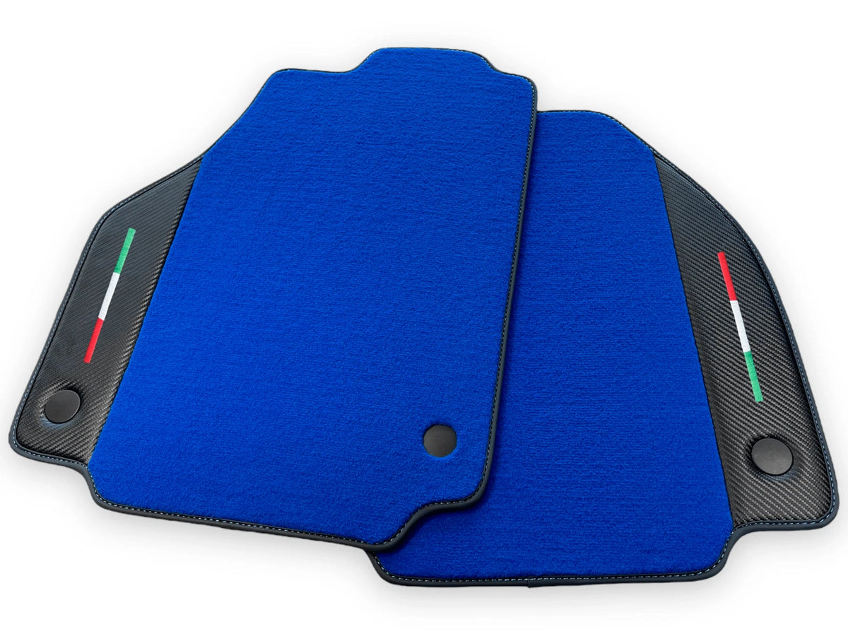 Blue Floor Mats for Ferrari 488 Spider - Carbon Fiber Leather (2015-2020)