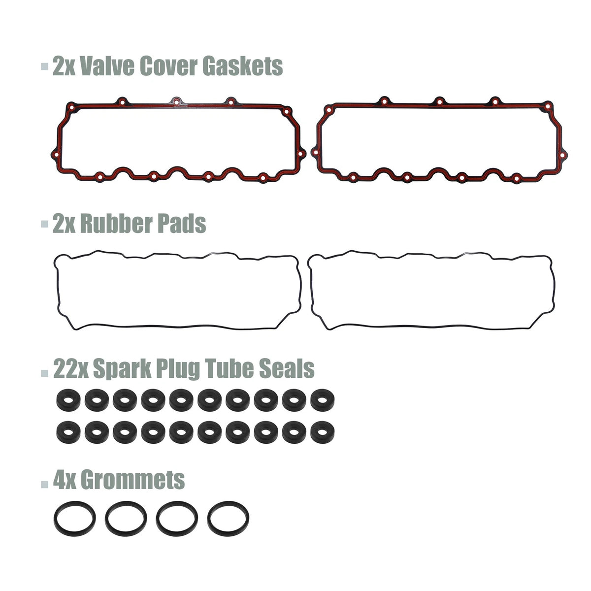 Engine Valve Cover Gaskets Seals Set with 2 Pads for Ford F-250 Super (2003-2007)