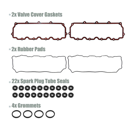Engine Valve Cover Gaskets Seals Set with 2 Pads for Ford F-250 Super (2003-2007)