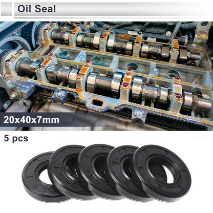 Oil Seal 20x40x7mm Nitrile Rubber Seal Ring Rotary Shaft Seal 5 Pcs