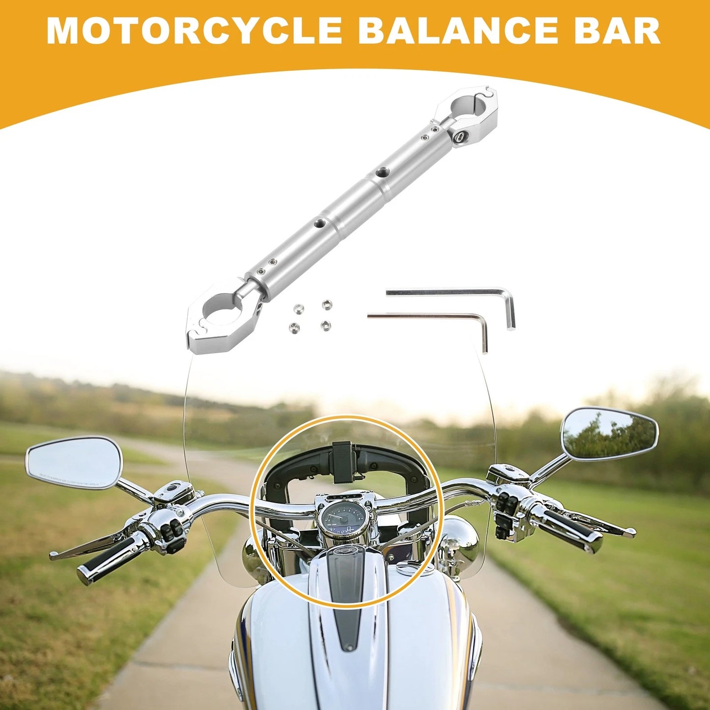 1 Set Universal Balance Bar - Handlebar - Aluminum Silver Tone for Motorcycle