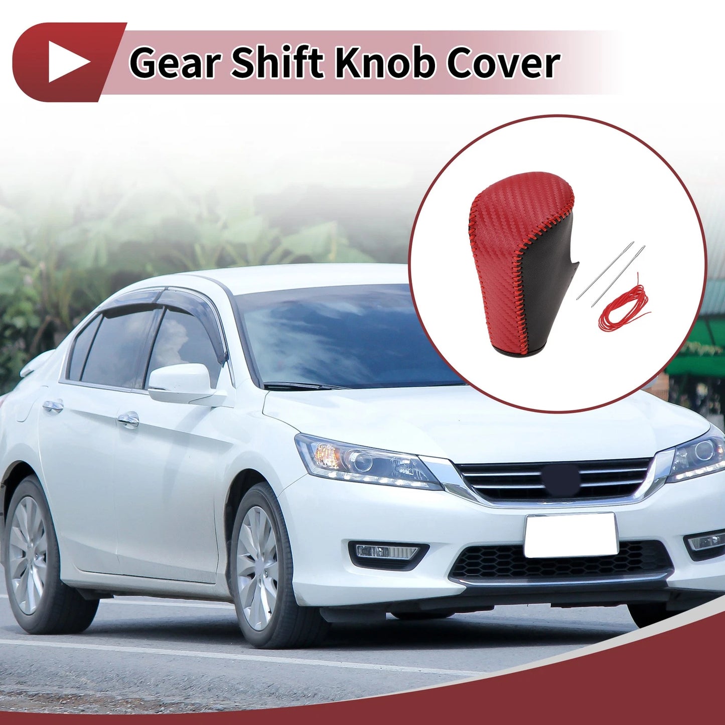 Gear Shift Knob Cover for Honda Accord 2008-2012 Black Red Leather