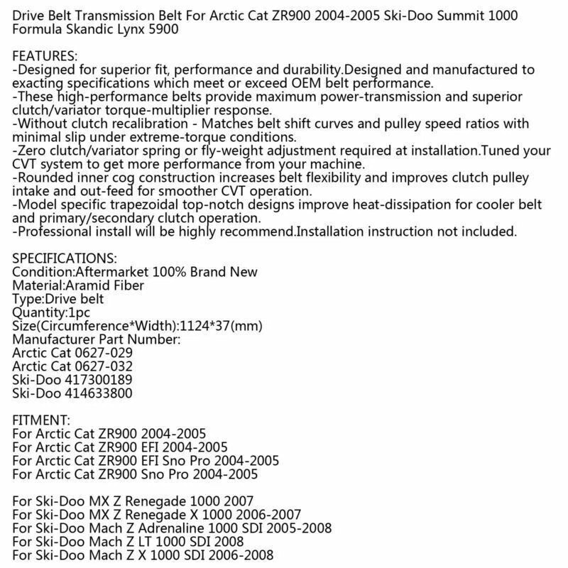 Timing Belt for Arctic Cat ZR900 EFI Sno Pro (2004-2005)