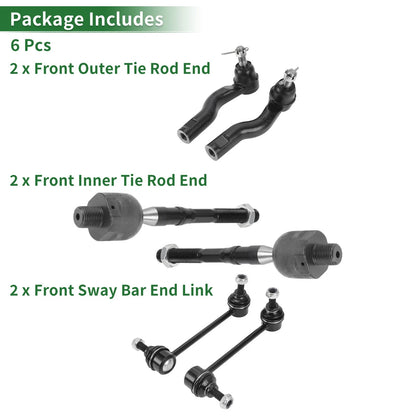 6 x Front Suspension Kit Tie Rod Ends & Sway Bar Links for Mercury Milan (2006-2009)