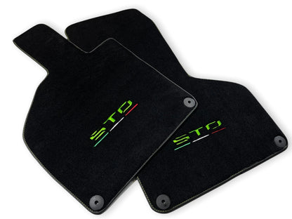 Floor Mats for Lamborghini Huracan STO 2014-2022 Black Green Stitching