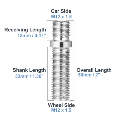 10 Pcs M12x1.5 50mm Wheel Studs for BMW Silver Tone
