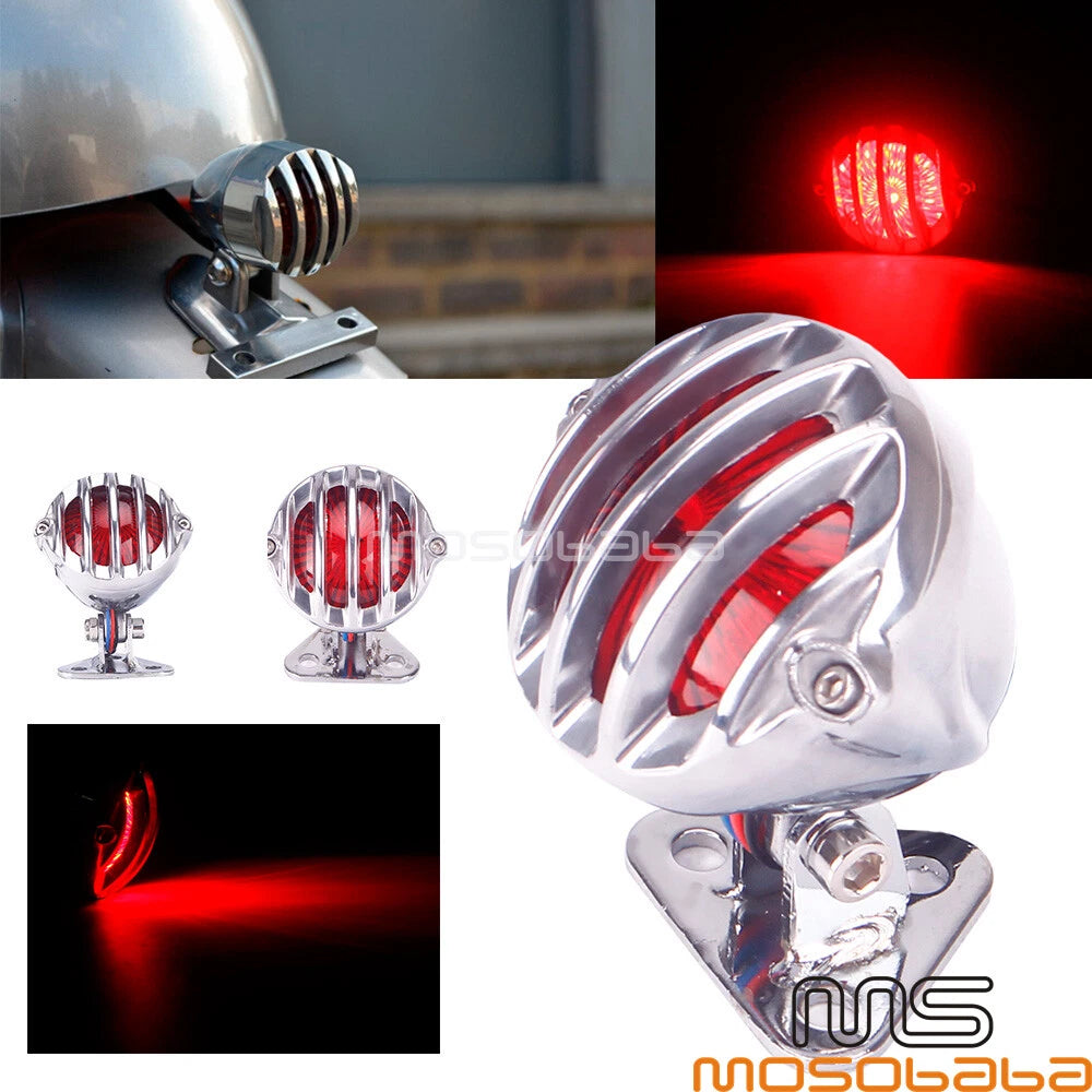 Finned Grill Tail Light w/ Bracket for Harley Honda Yamaha Suzuki