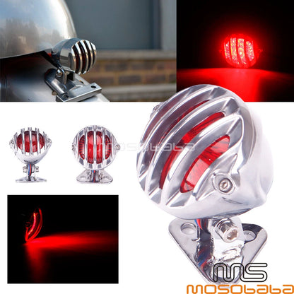 Finned Grill Tail Light w/ Bracket for Harley Honda Yamaha Suzuki