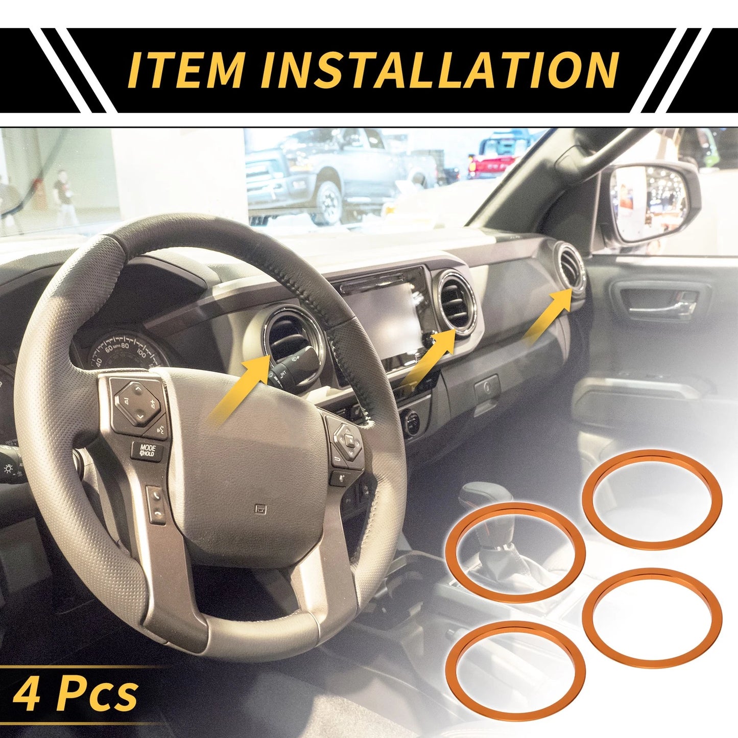 4 Pcs Car AC Vent Dashboard Decoration Rings for Toyota Tacoma (2016–2021)