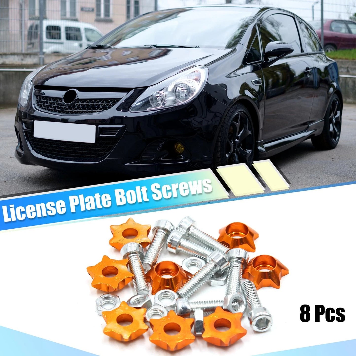 8pcs Orange Star Shaped Decorative License Plate Bolt Screw for Car Motorcycle