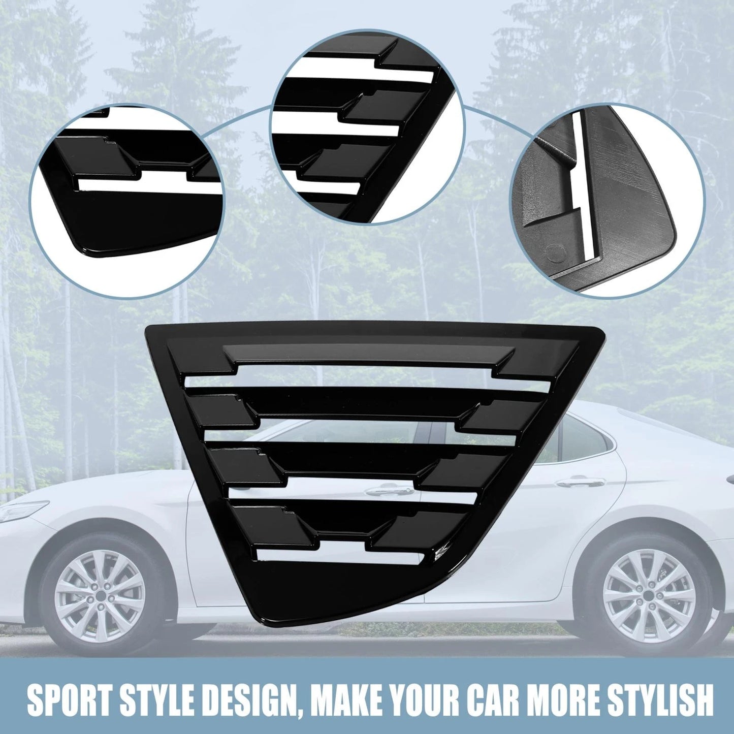 Glossy Black Rear Side Window Louver Covers for Toyota Camry