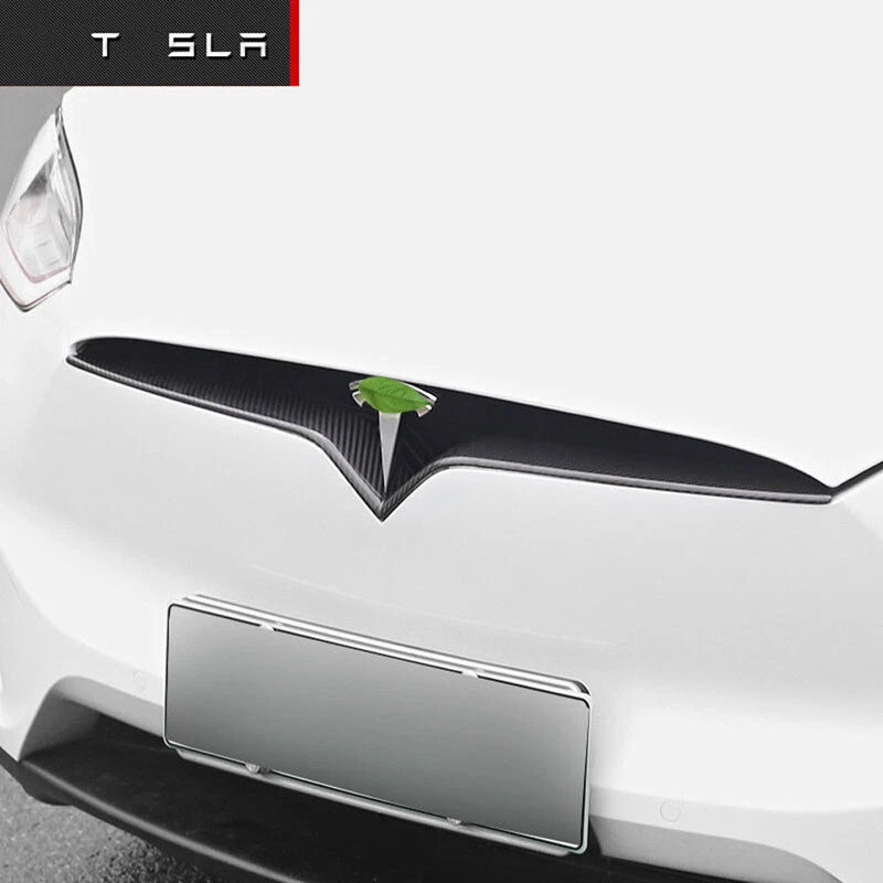 For Tesla Model X 2017-2020 Carbon Fiber Front Bumper Central Grille Cover Trim