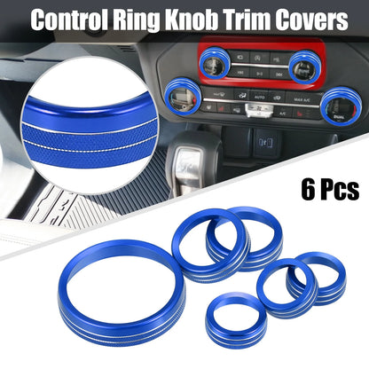 6 x Blue Aluminum Alloy AC Control Knob Covers for Ford Bronco (2021-2022)