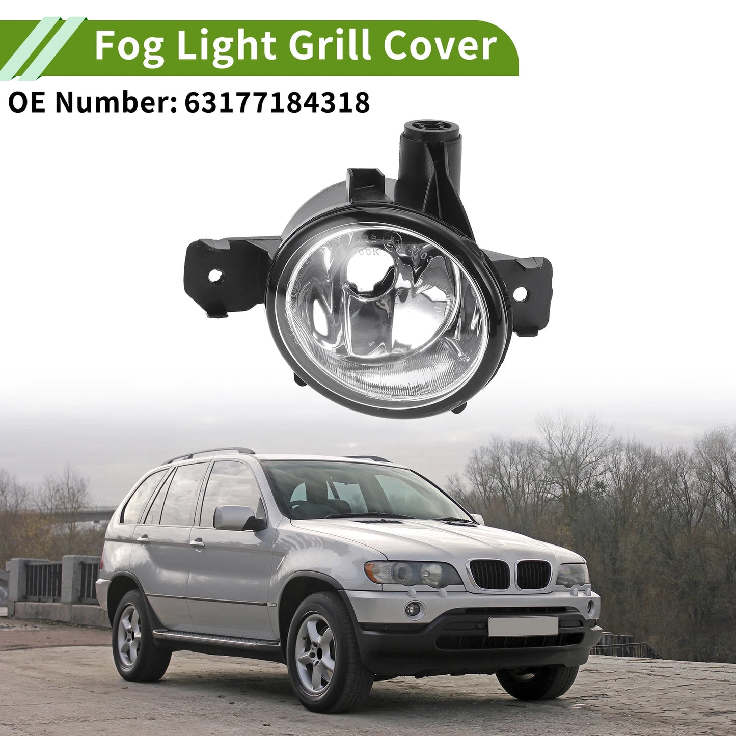 Right Fog Light Grill for BMW X5 2007-2010 (1 x Clear, Black)