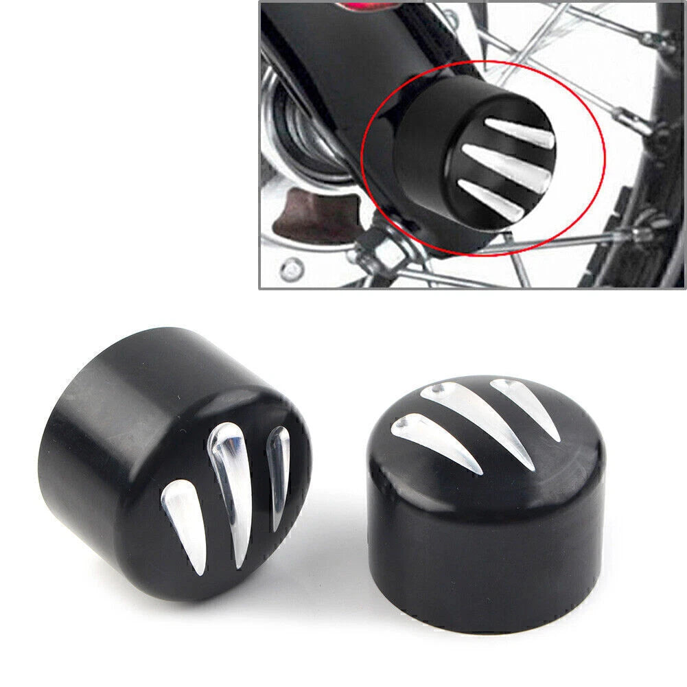 Black  Front Cut Axle Nut Cap Covers for Harley Softail Touring