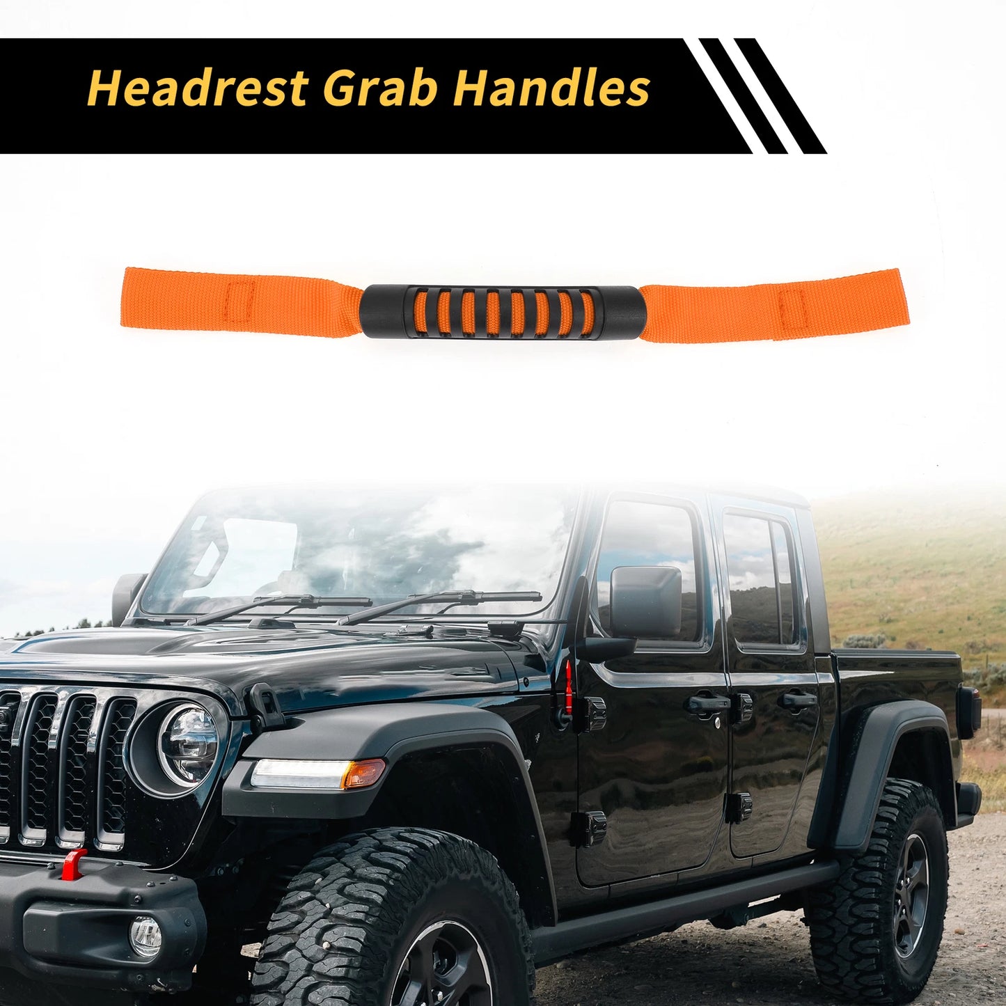 2 x Headrest Grab Handles for Jeep Wrangler (2011-2023) - Orange