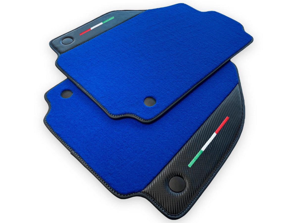 Blue Floor Mats for Ferrari 488 Spider - Carbon Fiber Leather (2015-2020)