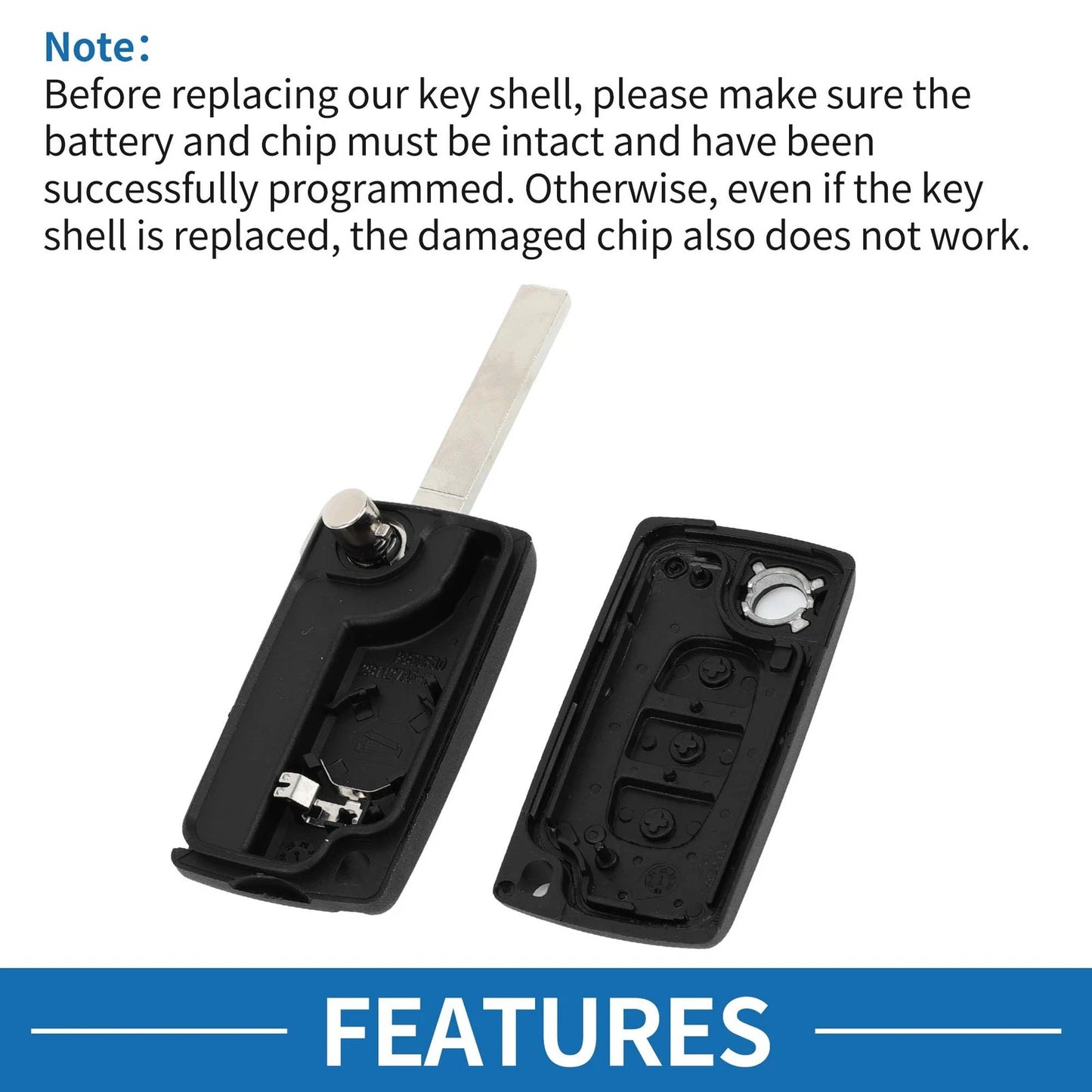 3 x Keyless Entry Remote Fob Shell Case for Peugeot 207 (2006-2014)