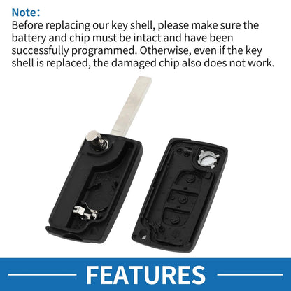 3 x Keyless Entry Remote Fob Shell Case for Peugeot 207 (2006-2014)