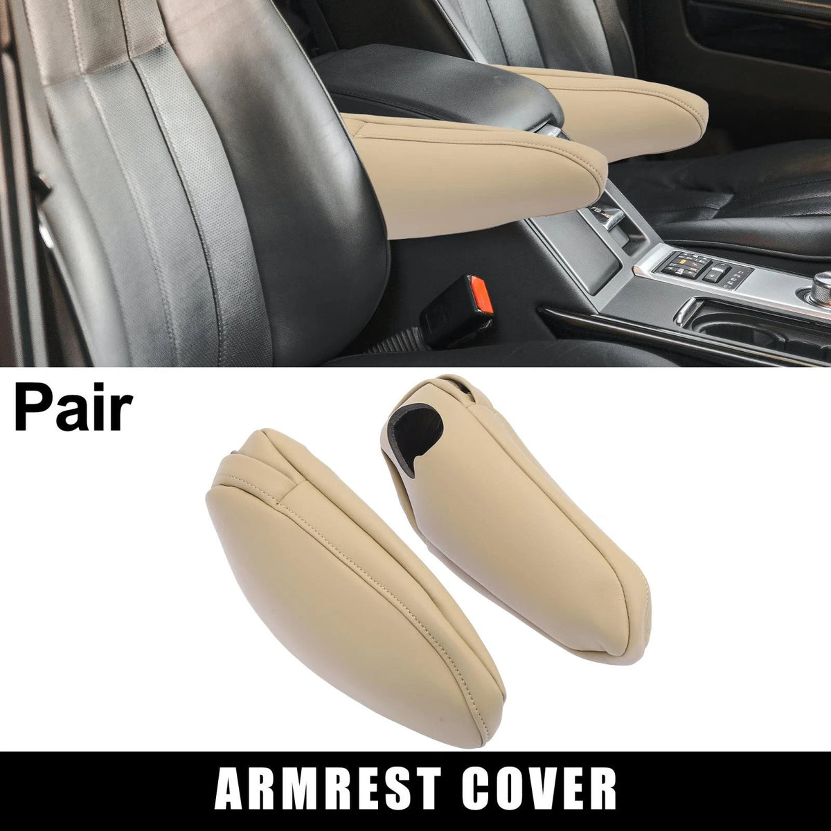 Car Seat Armrest Cover 2 x Microfiber Leather Beige for Toyota Sienna (2011-2018)