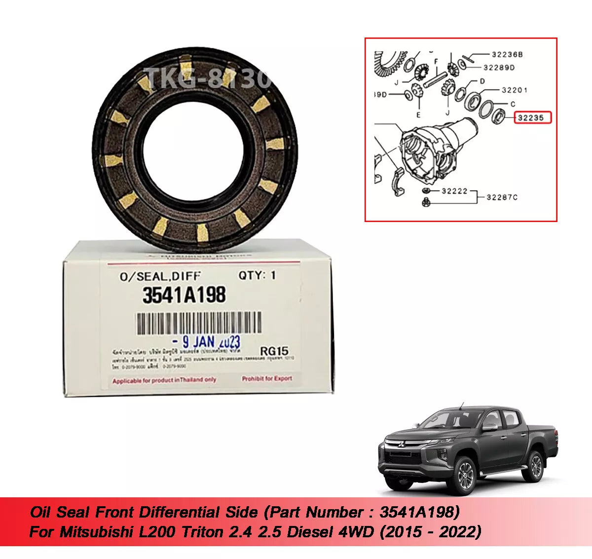 Front Diff Side Oil Seal for L200 Triton 2.4 2.5 Diesel 4WD (2015-2022)