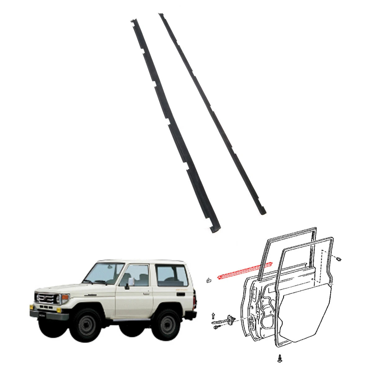 Rear Door Glass Weatherstrip for Toyota Land Cruiser FZJ76 GRJ79 VDJ76