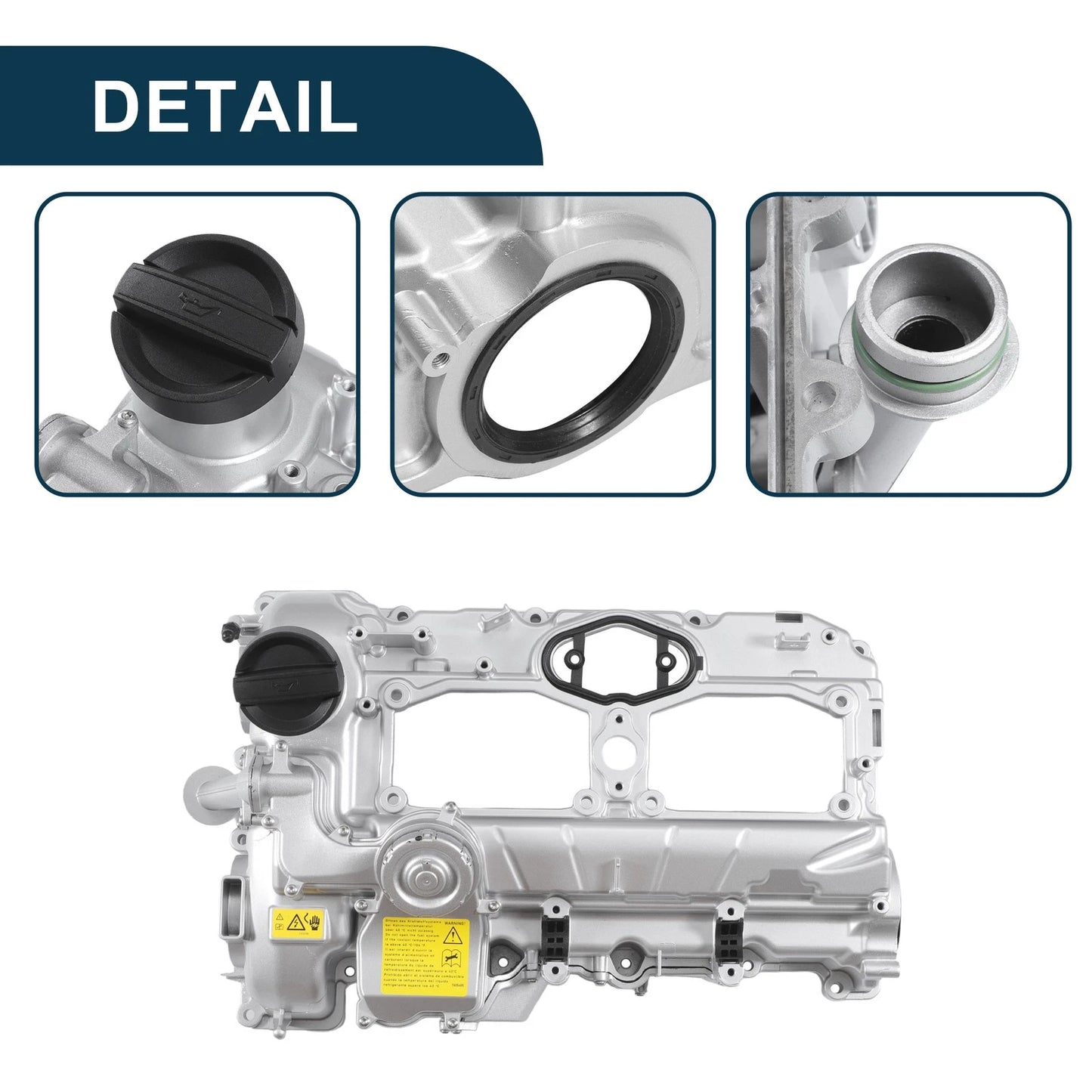 Engine Valve Cover with Gasket for BMW 528i (2012-2016) Silver Tone