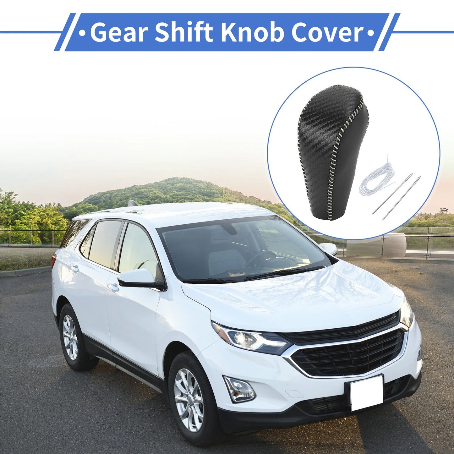 Gear Shift Knob Cover for Chevrolet Cruze (2011-2015) Black Carbon Fiber Grey