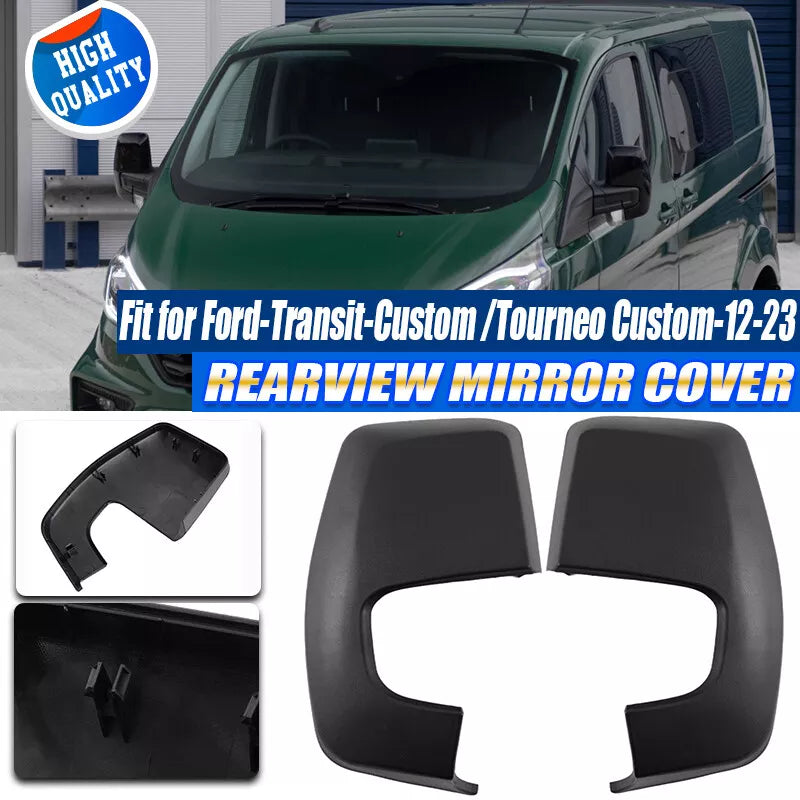 2 x Matte Black Rear View Mirror Cover Caps for Ford Transit Custom (2012-2023)