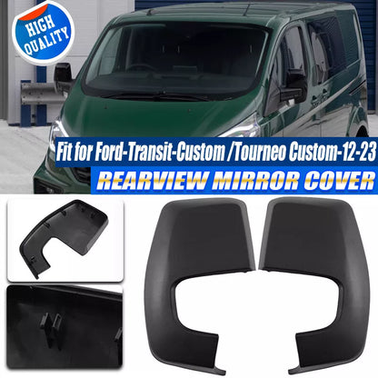 2 x Matte Black Rear View Mirror Cover Caps for Ford Transit Custom (2012-2023)