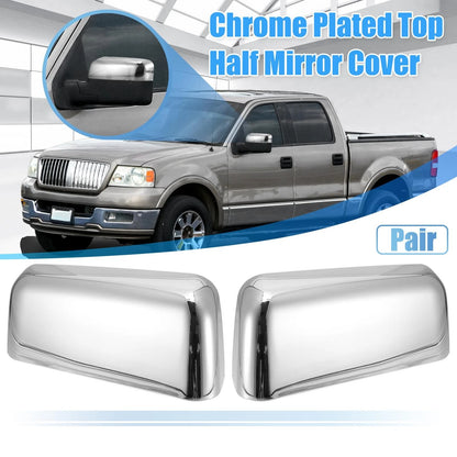 Chrome Plated Power Top Half Mirror Covers for Ford F-150 FX4 XLT (2004-2008)