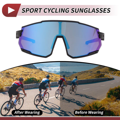 Motorcycle Riding Goggles Blue Lens Black Frame UV400 Cycling Sunglasses