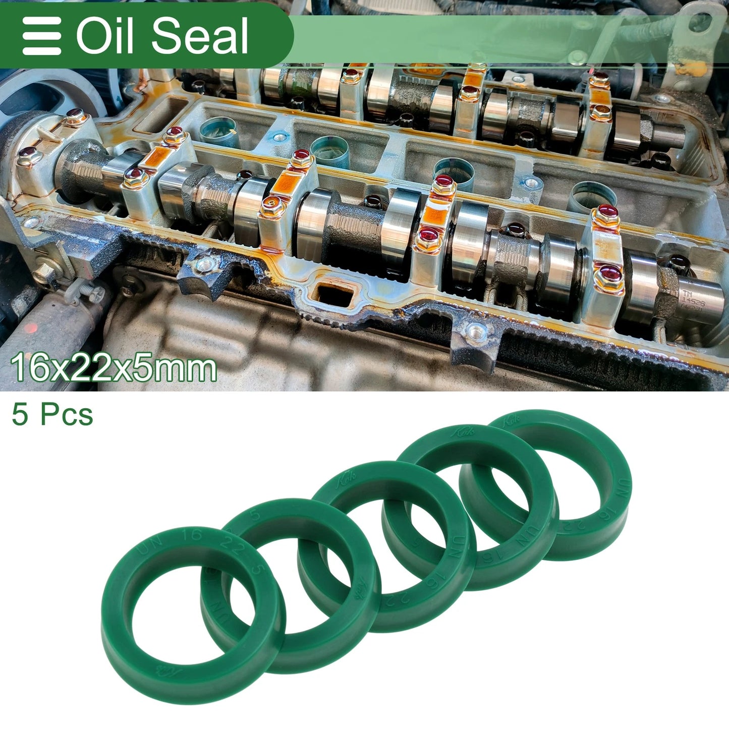 Oil Seal 16x22x5mm 5 Pcs TPU High Pressure Green