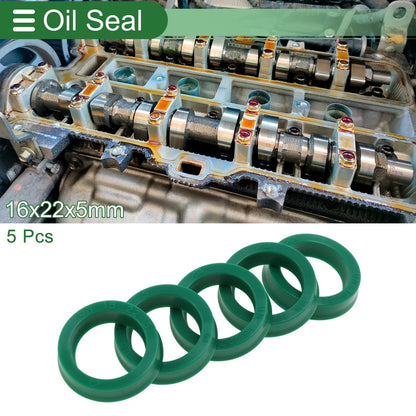Oil Seal 16x22x5mm 5 Pcs TPU High Pressure Green