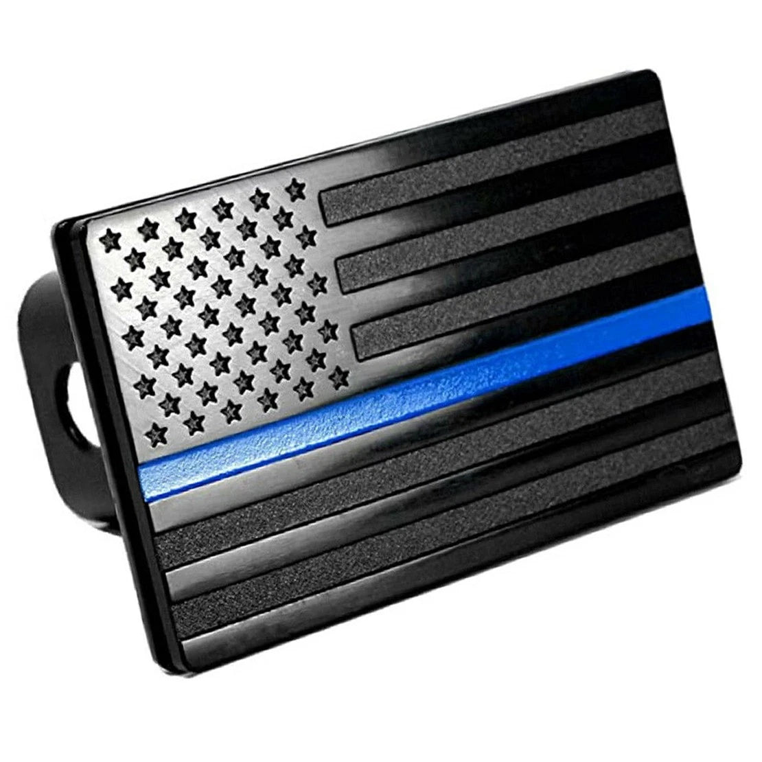 2" Receiver Tow Trailer Hitch Cover - Thin Blue Line Black US Flag for Truck