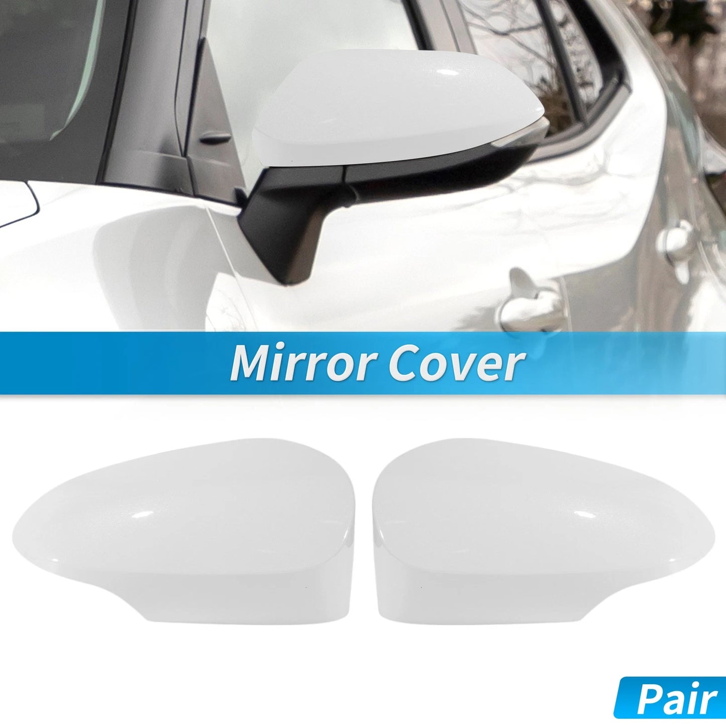 White ABS Wing Door Rearview Mirror Covers for Toyota Yaris (2012-2019)