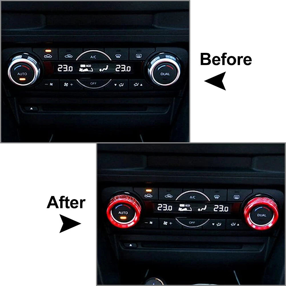 3 x Red AC Climate Control Knob Ring Covers for Mazda 3, CX-5 (2014-2019)