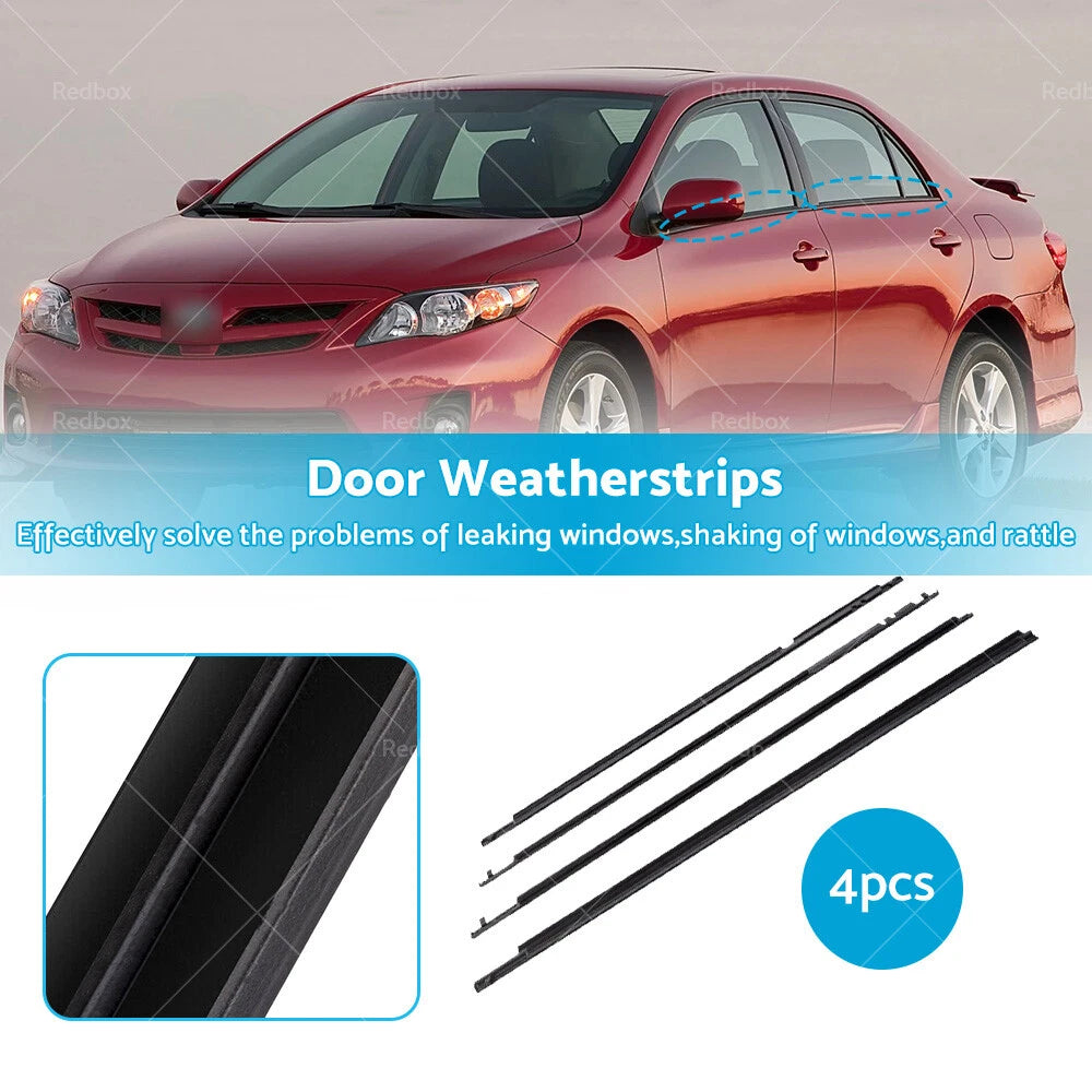 4x Window Weather Strip Seals for Toyota Corolla Sedan (2009-2012)