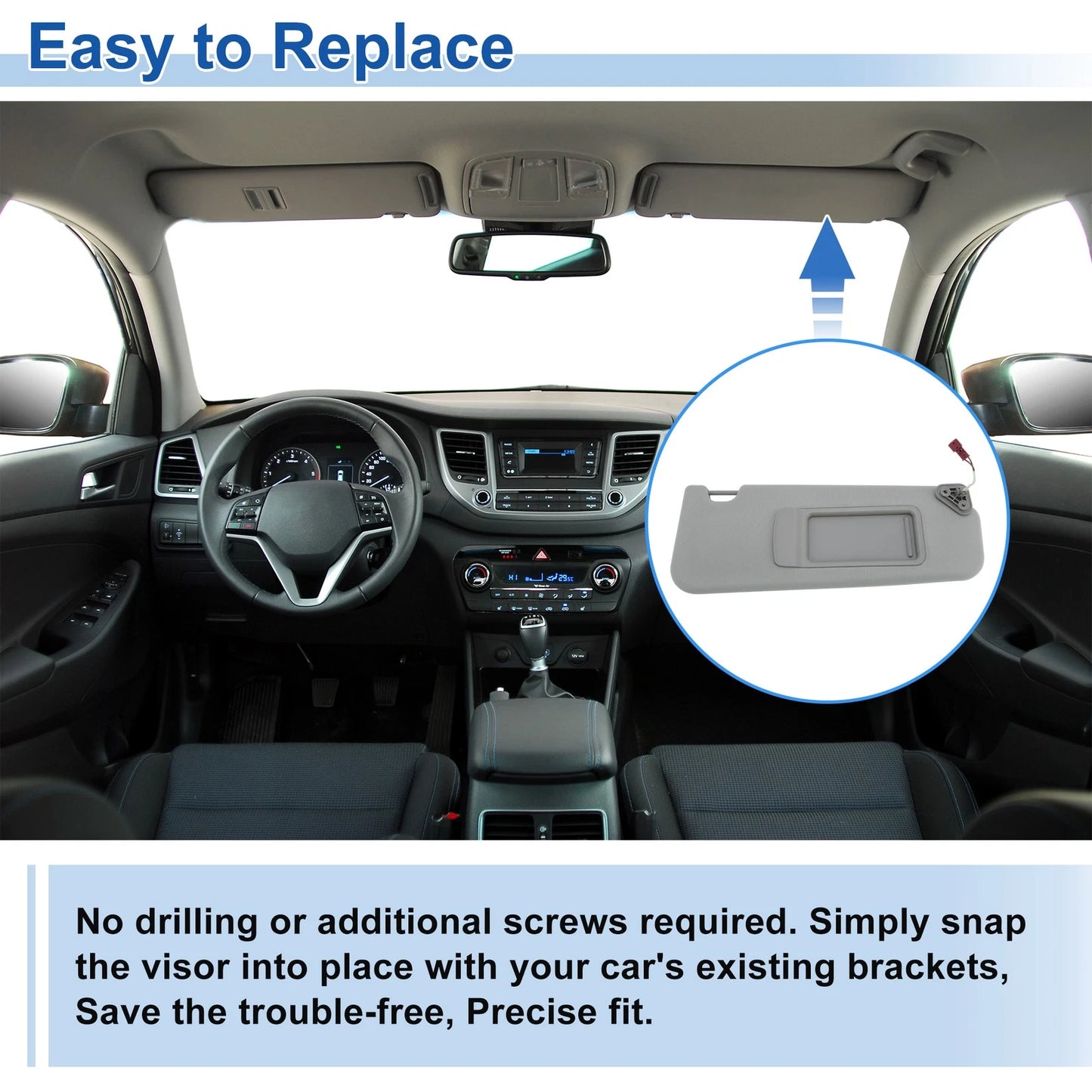 Right Side Sun Visor for BMW 3 Series E90 Sedan (2007-2013) Gray