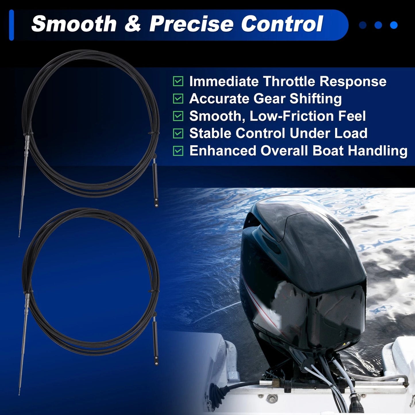 2 x Boat Throttle Shift Control Cable Outboard Remote Cable Black
