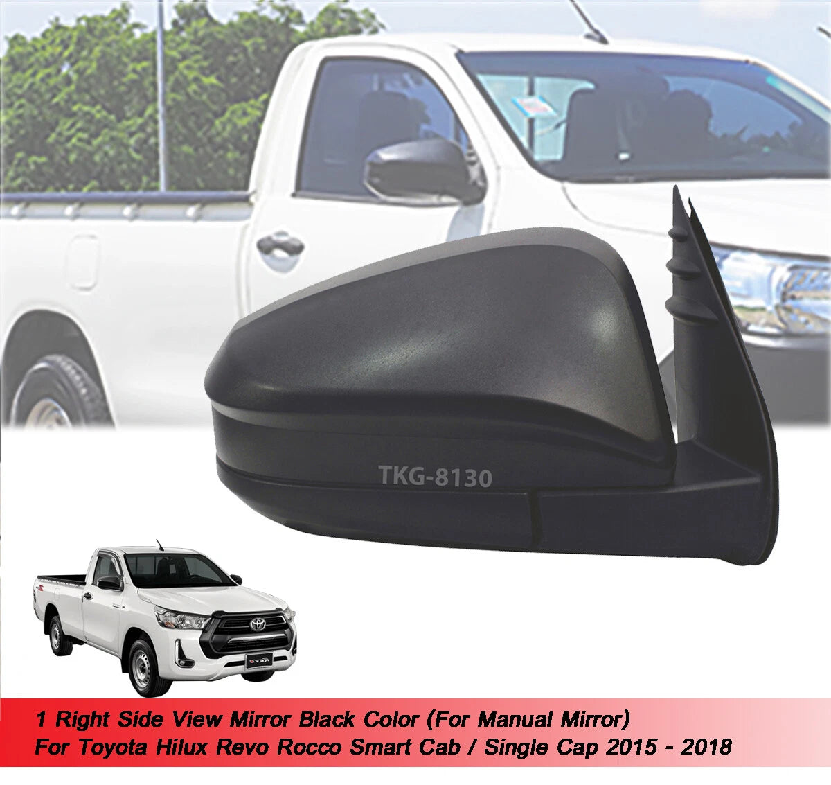 RH Manual Side View Mirror Black for Toyota Hilux Revo (2015-2020)