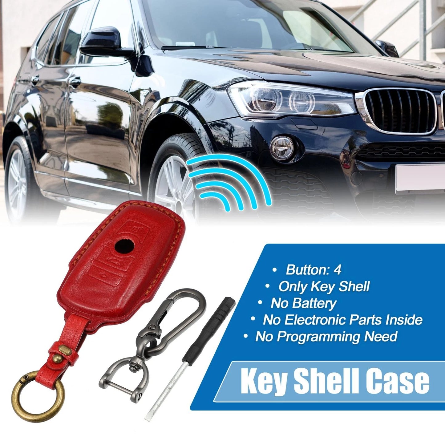 Faux Leather Blue Key Fob Case Cover 4 Button Protector for BMW