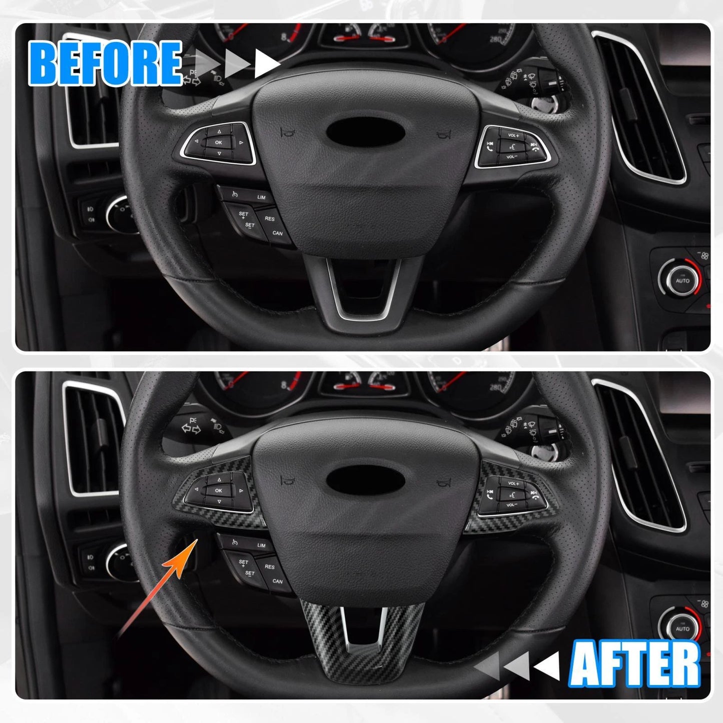 3 x Carbon Fiber Pattern Black Steering Wheel Covers for Ford