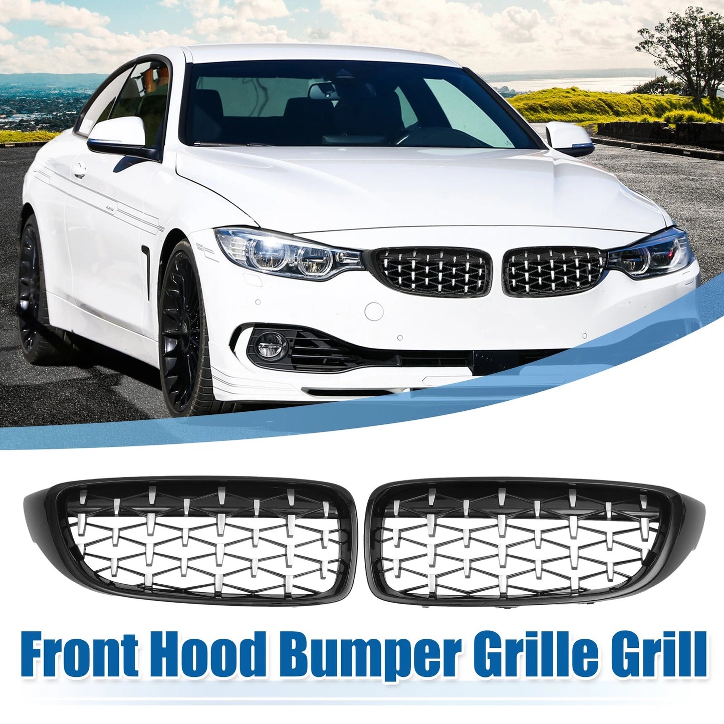 1 x Pair Front Hood Bumper Grille for BMW 428i xDrive 430i xDrive 440i Black
