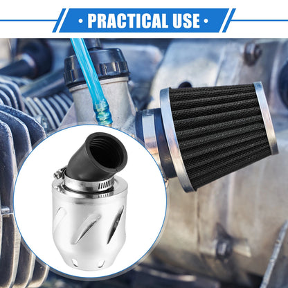 Universal Motorcycle Air Filter / 35mm ID 140x70mm / Aluminum Alloy Silver Tone
