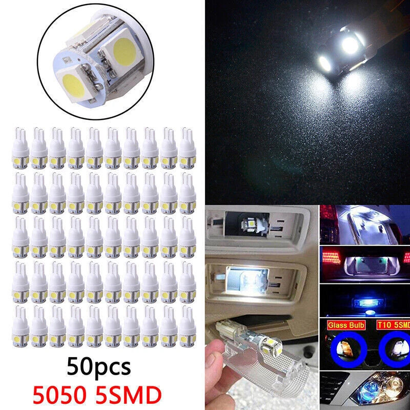 50PC White T10 Wedge Canbus ERROR FREE 5050 5SMD LED Light Bulbs for Car