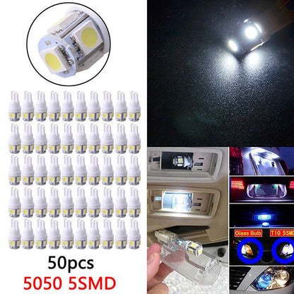 50PC White T10 Wedge Canbus ERROR FREE 5050 5SMD LED Light Bulbs for Car